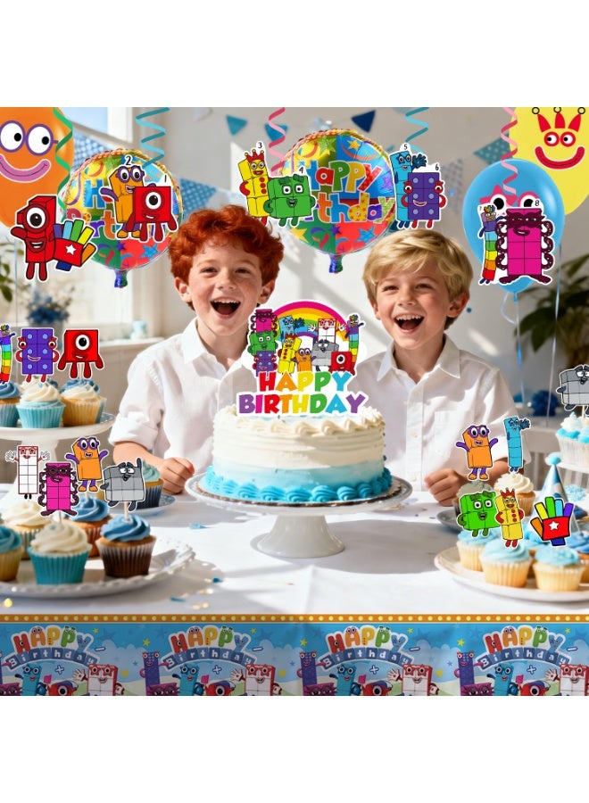 FRUITFUL PARTY 35pcs Numberblocks Birthday Party Decorations - Number Blocks Balloons Banner Tablecloth Cupcake Toppers etc Decoration Set Numberblocks Birthday Party Supplies - Image 5